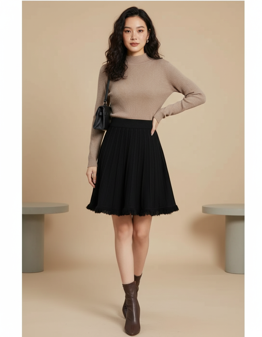 Jupe Patineuse Noire Plissée Chic Urbaine