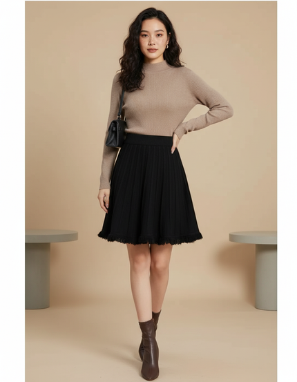 Jupe Patineuse Noire Plissée Chic Urbaine