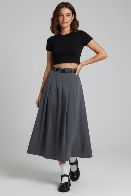 Jupe Patineuse Grise Plissée Chic Élégante Raffinée