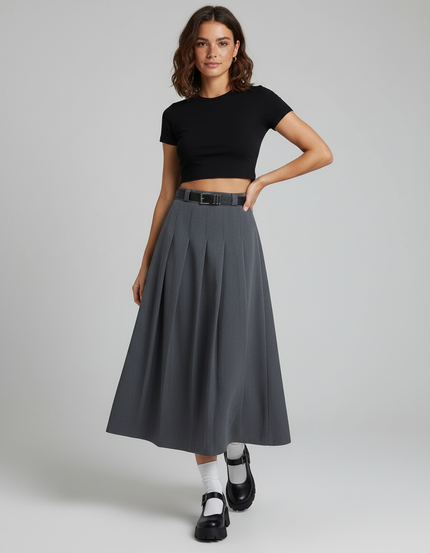 Jupe Patineuse Grise Plissée Chic Élégante Raffinée