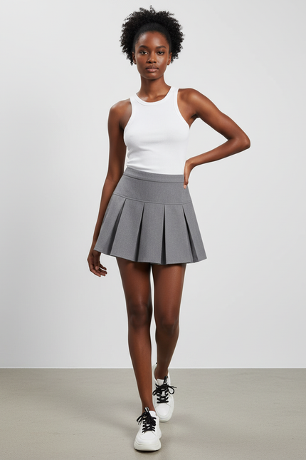 Jupe Patineuse Grise Plissée Chic Discrète