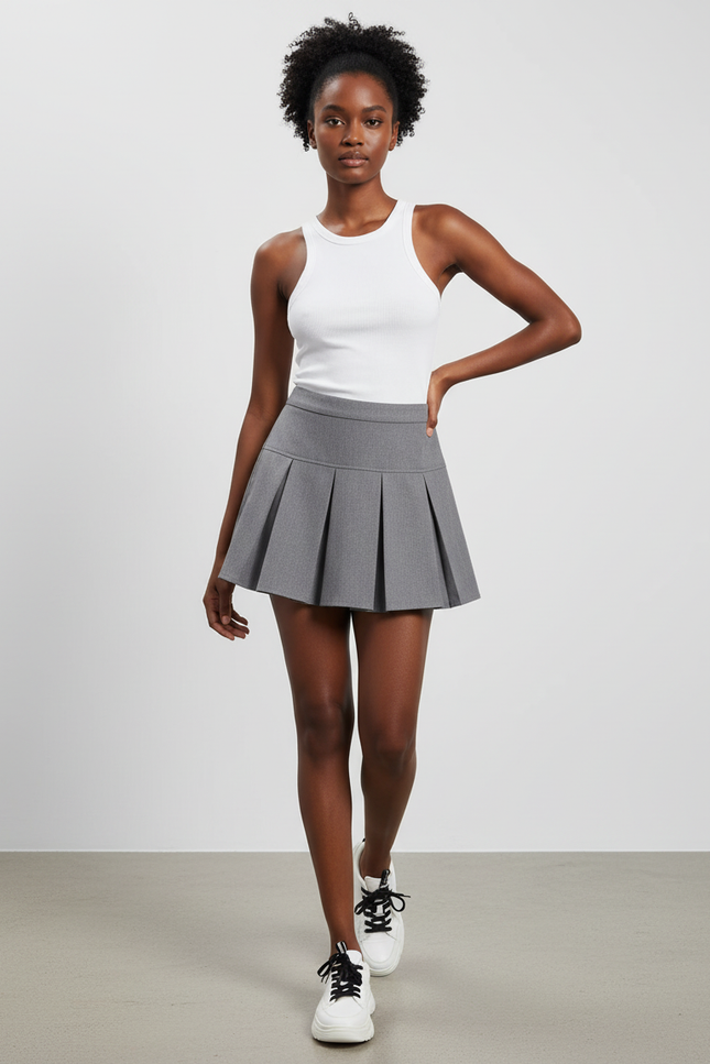 Jupe Patineuse Grise Plissée Chic Discrète