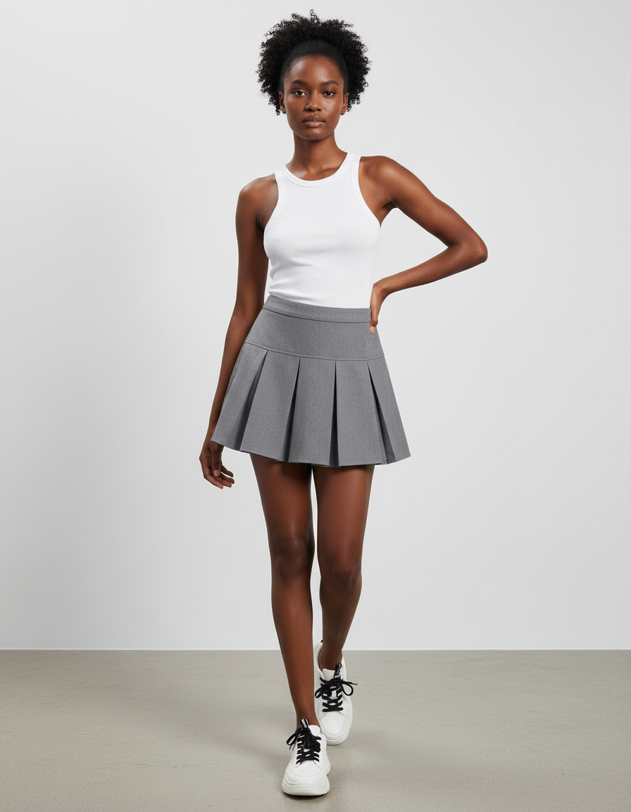 Jupe Patineuse Grise Plissée Chic Discrète