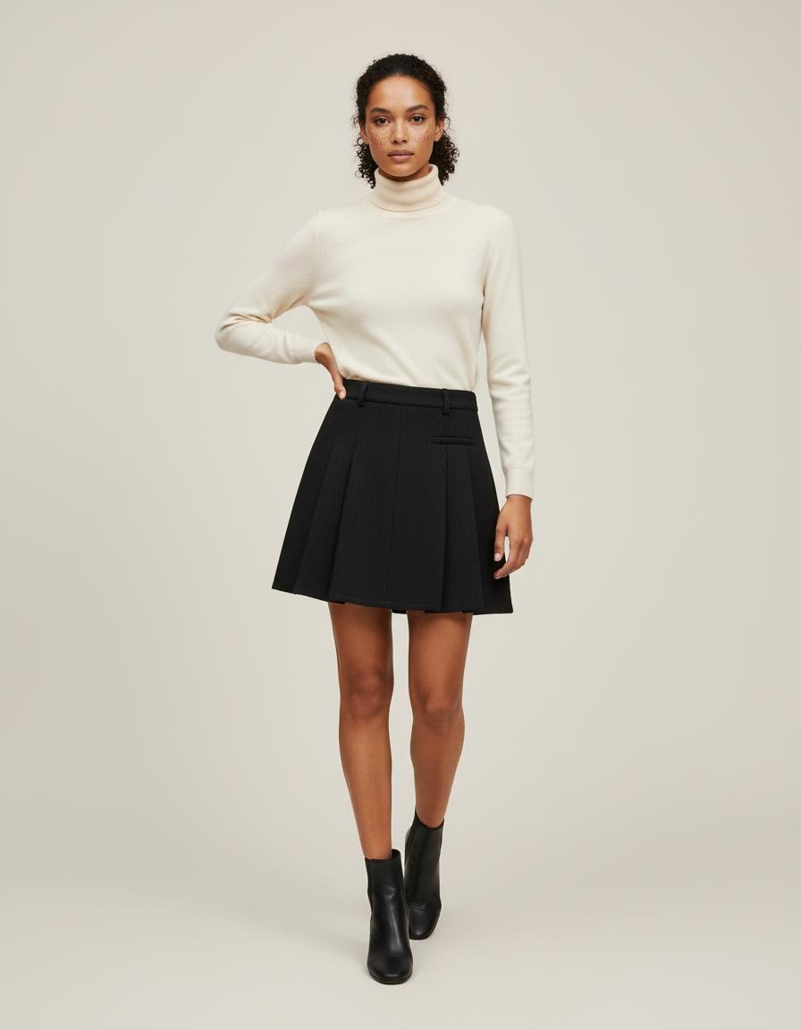 Jupe Patineuse Noire Plissée Élégante Élancée