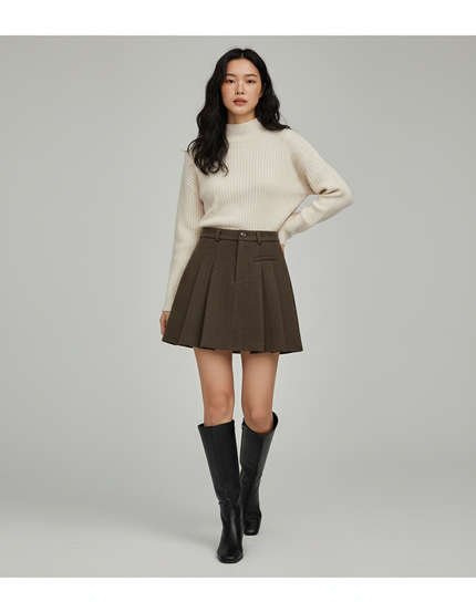 Jupe Patineuse Plissée Marron Chic