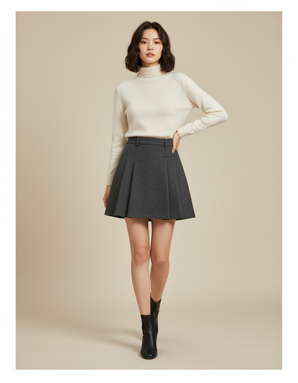 Jupe Patineuse Grise Mini Plissée Tendance