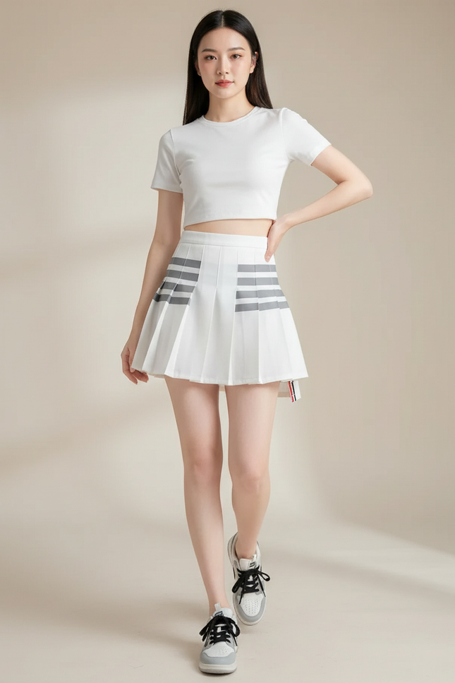 Jupe Patineuse Blanche Plissée Décontractée