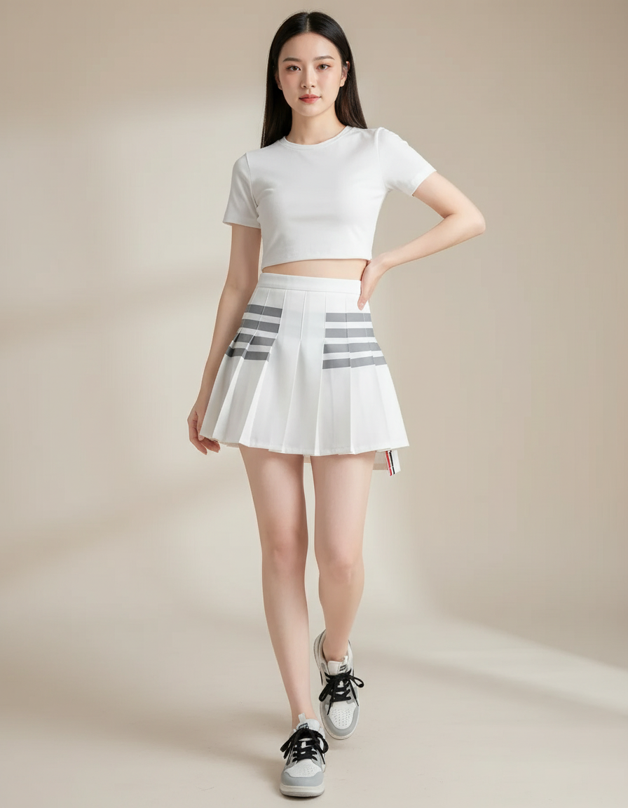 Jupe Patineuse Blanche Plissée Décontractée