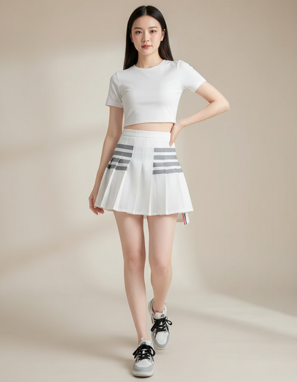 Jupe Patineuse Blanche Plissée Décontractée