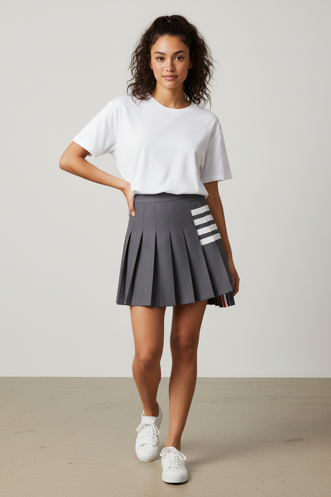 Jupe Patineuse Grise Plissée Décontractée Confortable