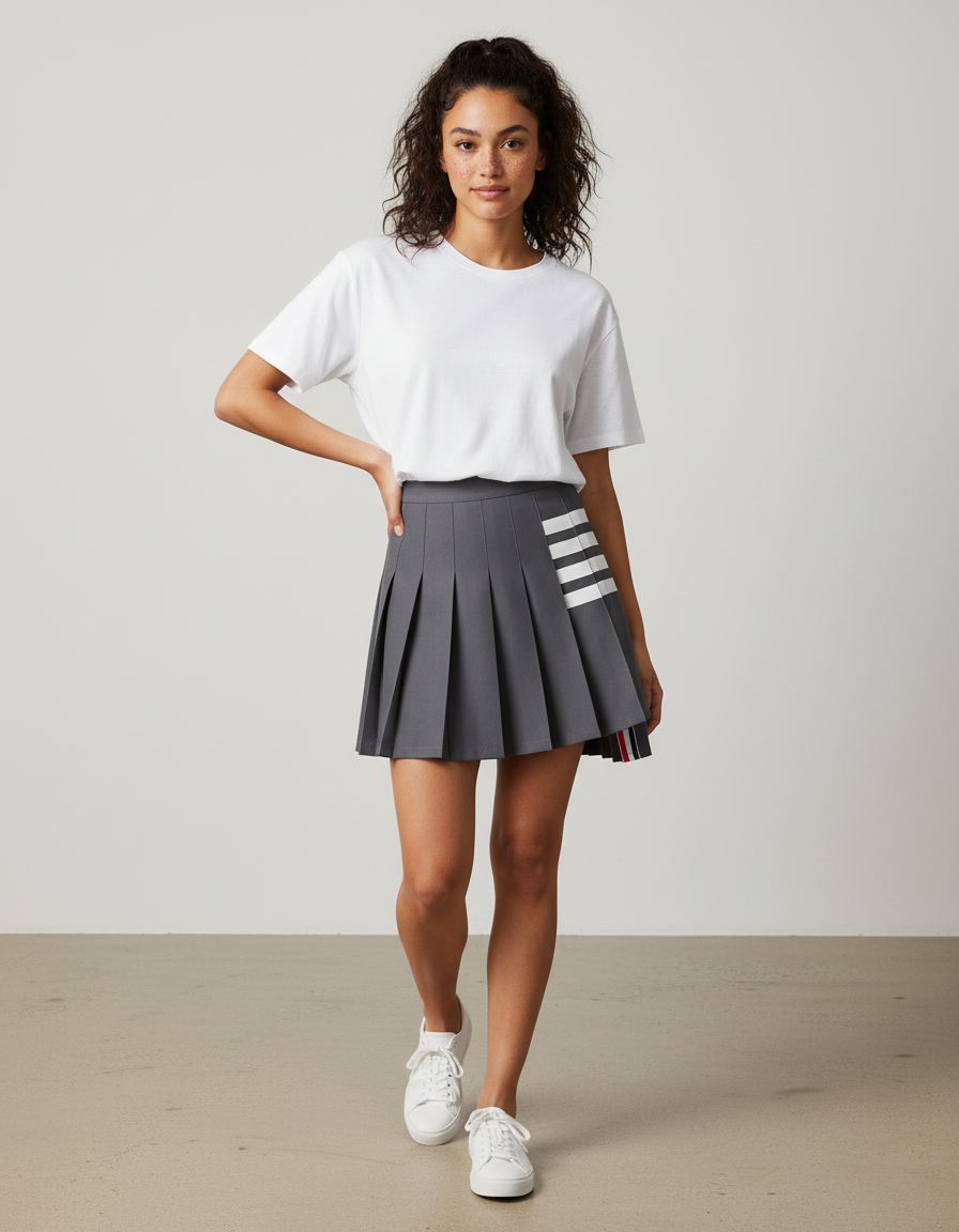 Jupe Patineuse Grise Plissée Décontractée Confortable