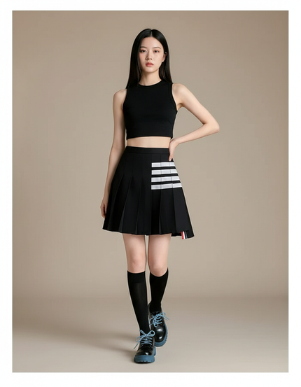 Jupe Patineuse Noire Plissée Y2K