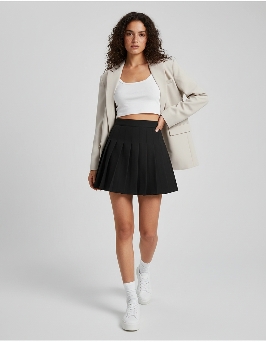 Jupe Patineuse Noire Plissée Chic Féminine