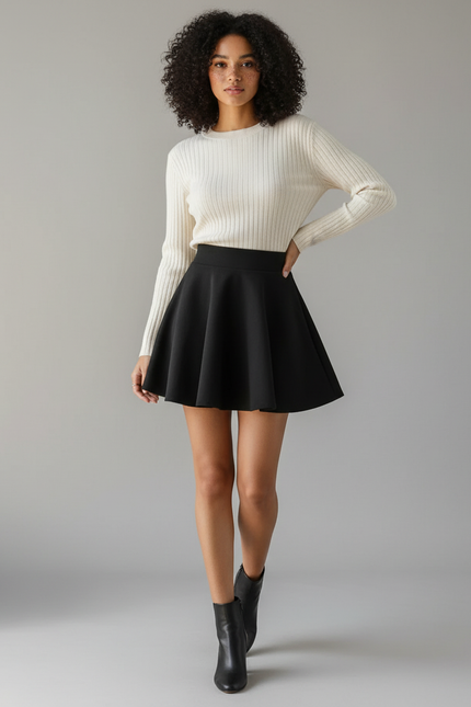 Jupe Patineuse Noire Évasée Chic
