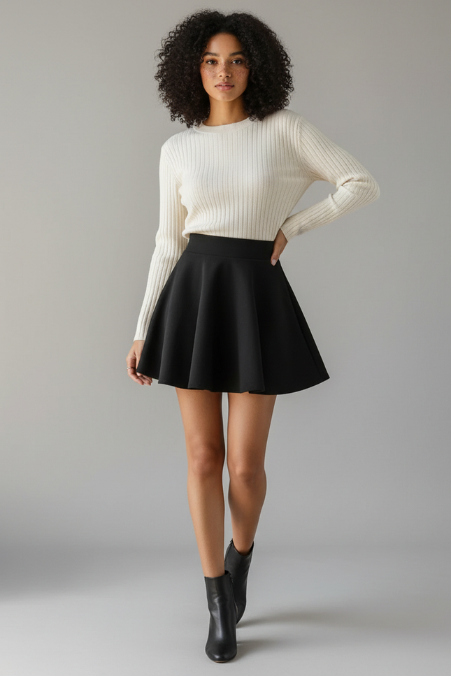 Jupe Patineuse Noire Évasée Chic