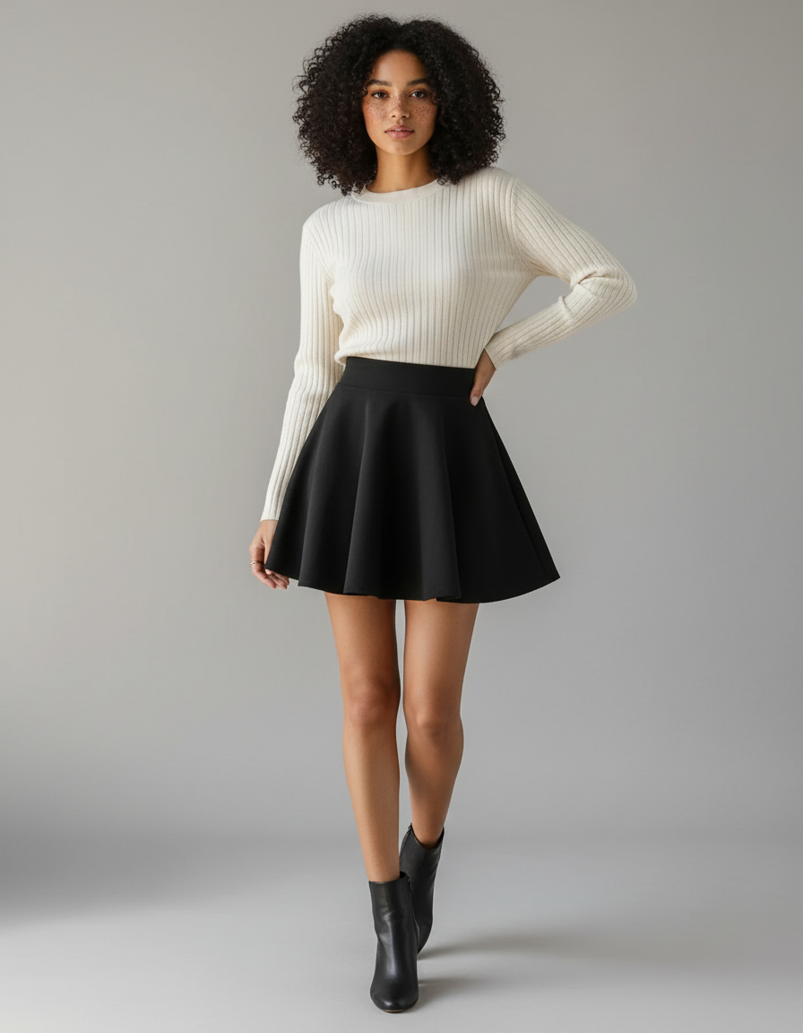 Jupe Patineuse Noire Évasée Chic