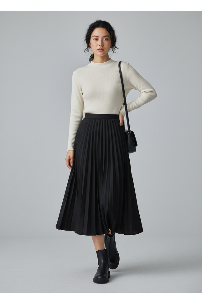 Jupe Patineuse Noire Plissée Élégante Intemporelle