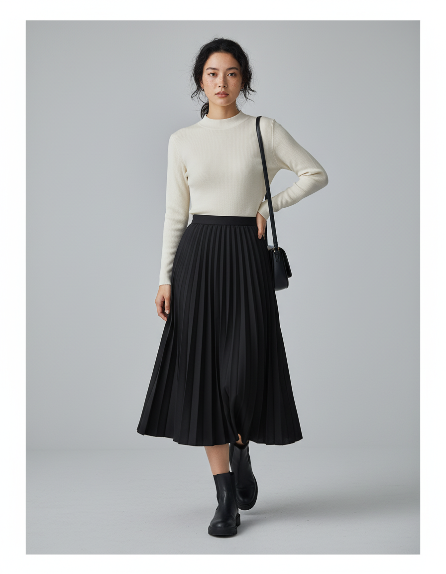 Jupe Patineuse Noire Plissée Élégante Intemporelle