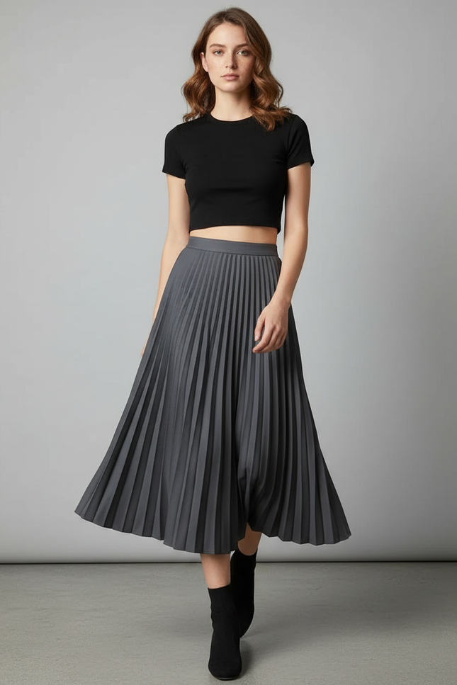 Jupe Patineuse Grise Plissée Élégante Moderne