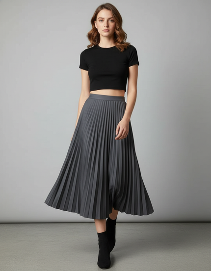 Jupe Patineuse Grise Plissée Élégante Moderne