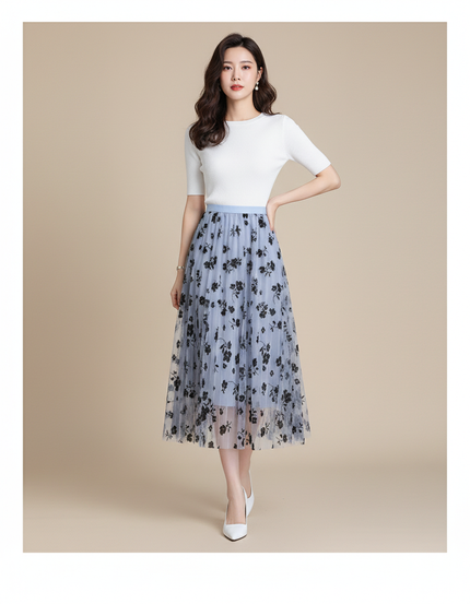 Jupe Patineuse Mi Longue Fleurie