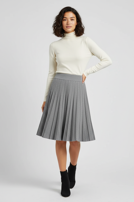 Jupe Patineuse Grise Plissée Élégante