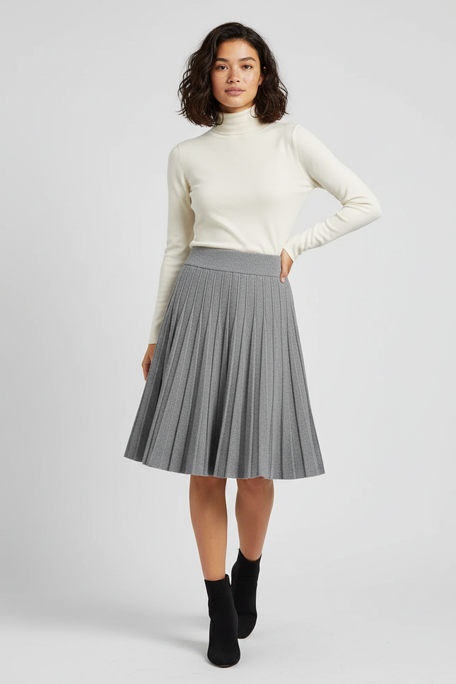 Jupe Patineuse Grise Plissée Élégante