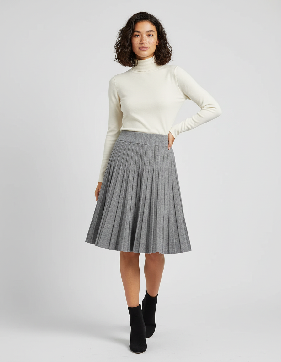 Jupe Patineuse Grise Plissée Élégante