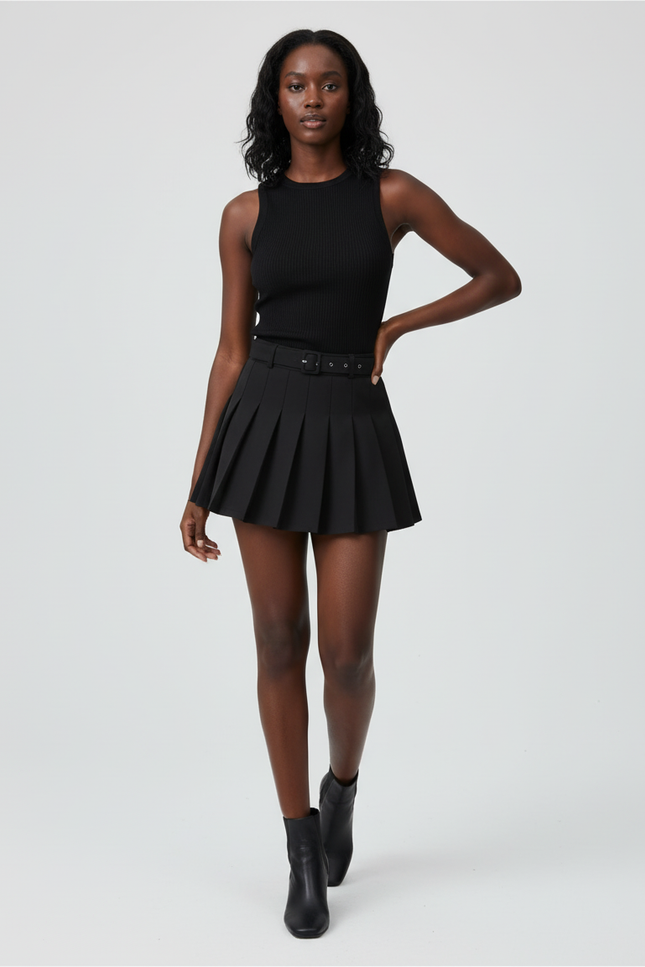 Jupe Patineuse Noire Plissée Chic Légère