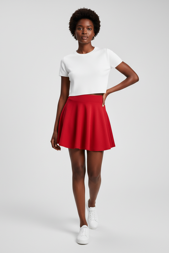 Jupe Patineuse Rouge Évasée Fluide