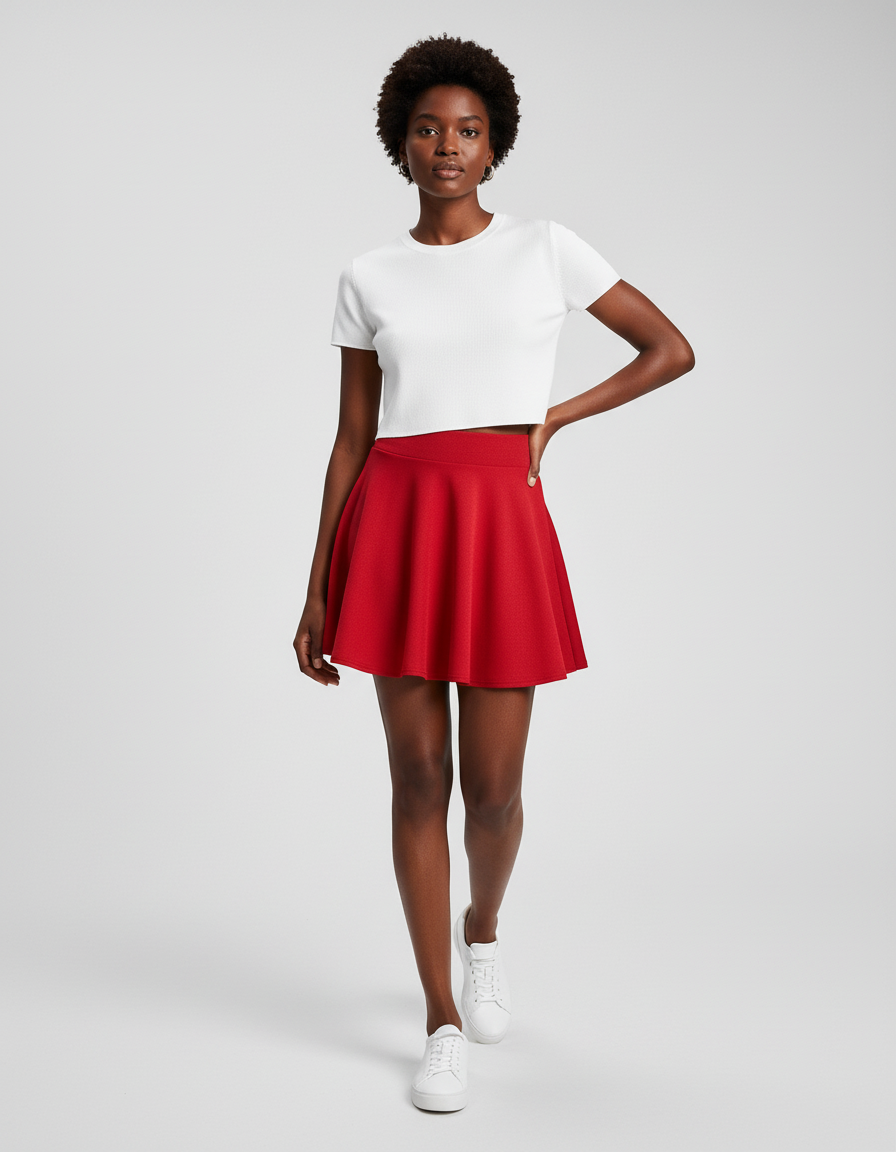 Jupe Patineuse Rouge Évasée Fluide