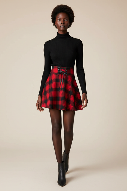 Jupe Patineuse Écossaise Laçage Chic