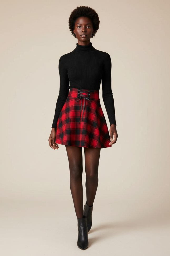 Jupe Patineuse Écossaise Laçage Chic