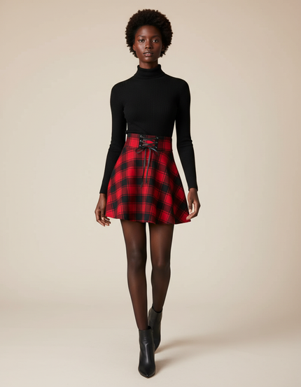 Jupe Patineuse Écossaise Laçage Chic