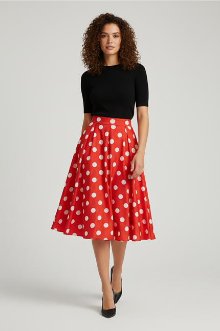 Jupe Patineuse Rouge Pois Blancs Élégante