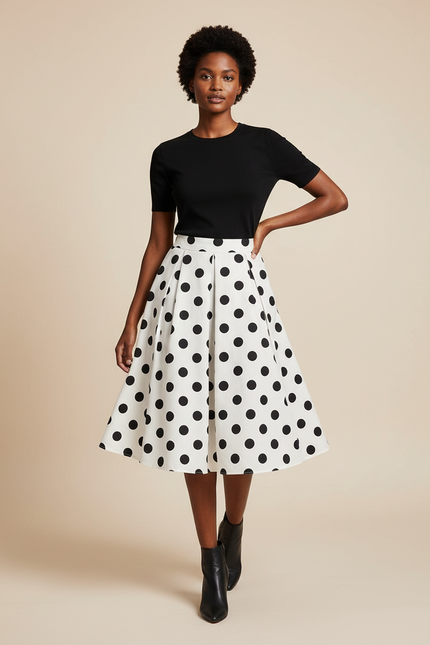 Jupe Patineuse Plissée À Pois Élégante