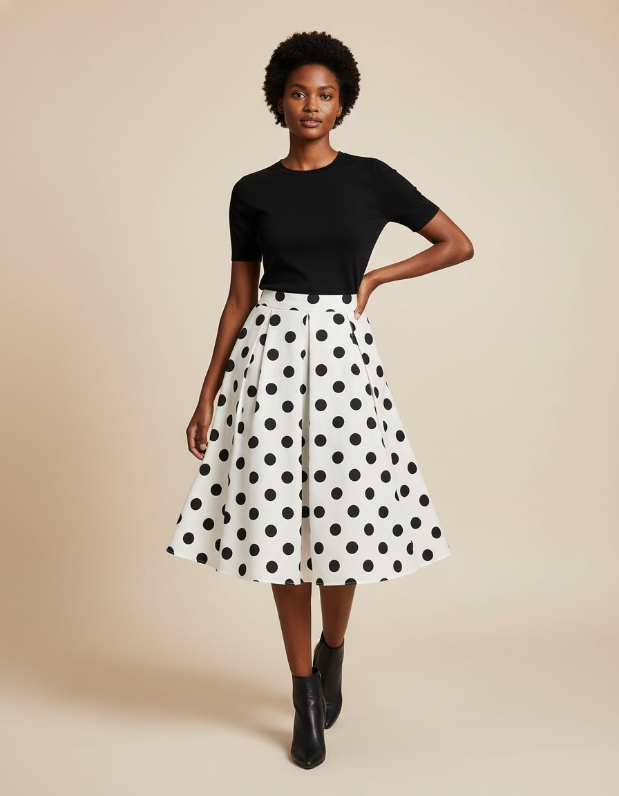Jupe Patineuse Plissée À Pois Élégante