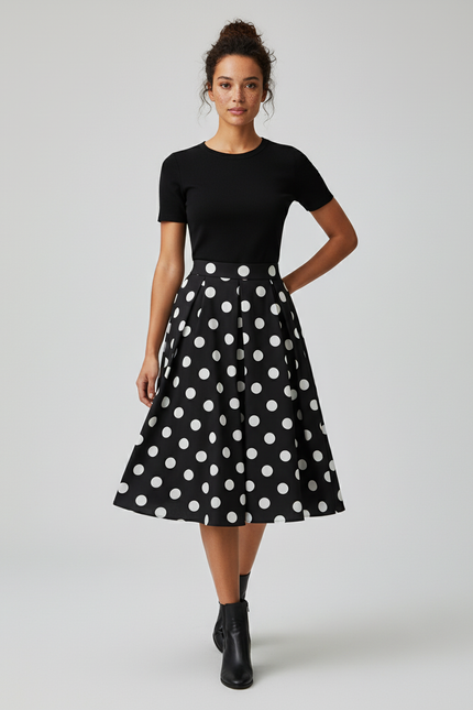 Jupe Patineuse Noir Pois Élégante
