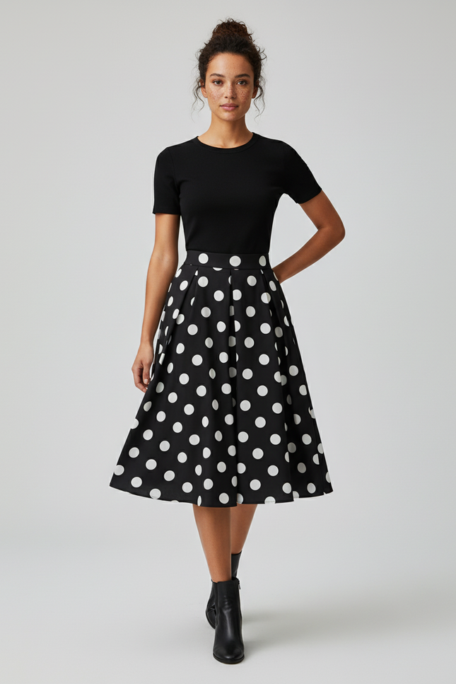 Jupe Patineuse Noir Pois Élégante