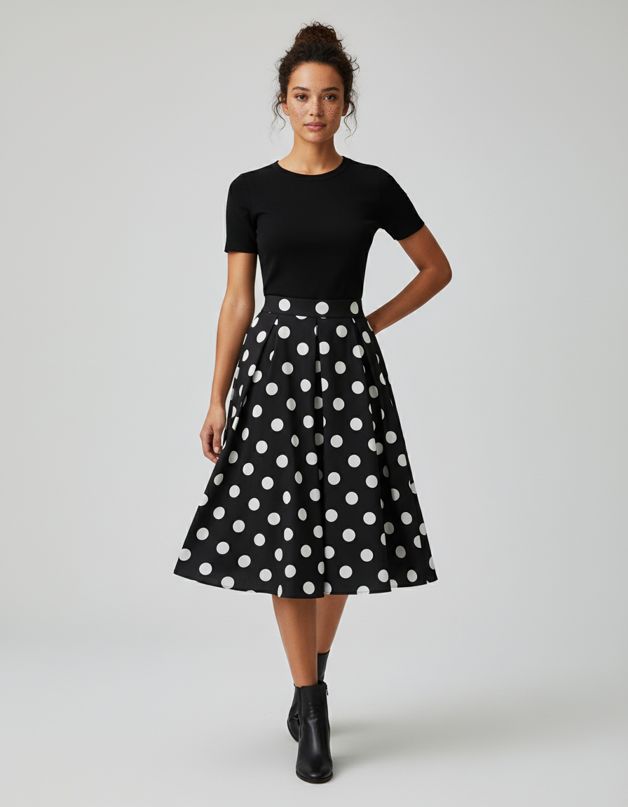 Jupe Patineuse Noir Pois Élégante