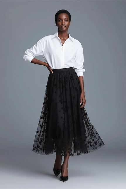 Jupe Patineuse Longue Florale Élégante