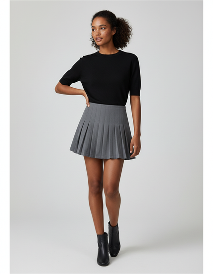Jupe Patineuse Grise Plissée Chic Soignée