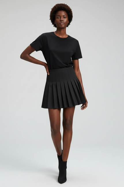 Jupe Patineuse Noire Plissée Chic Stylée