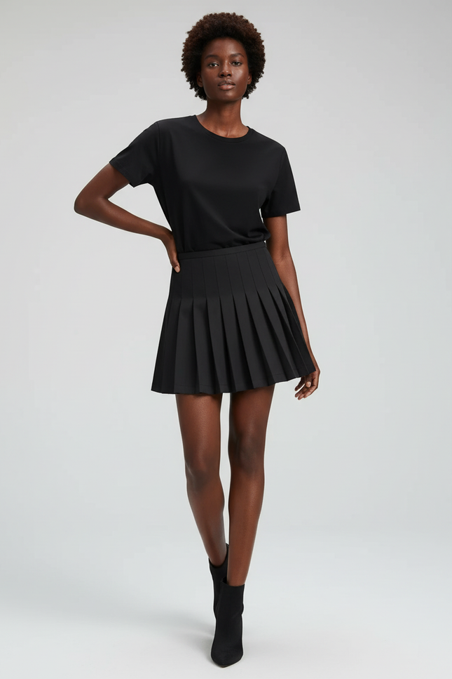 Jupe Patineuse Noire Plissée Chic Stylée
