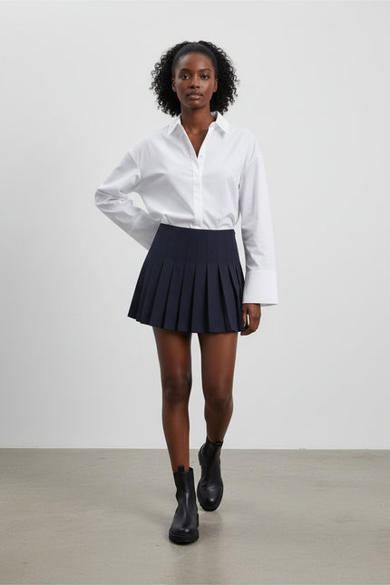 Jupe Patineuse Bleu Marine Plissée Chic