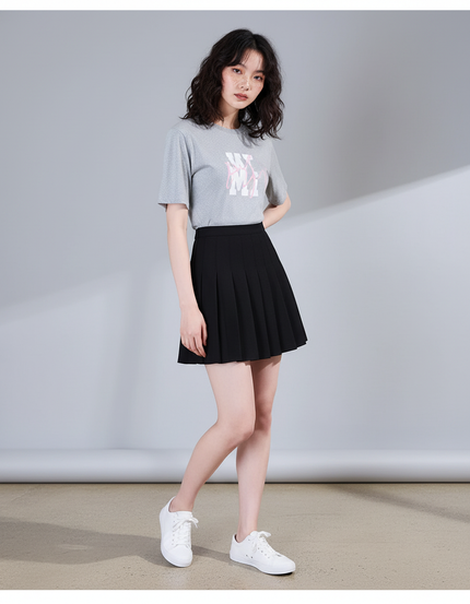 Jupe Patineuse Noire Plissée Décontractée Quotidienne