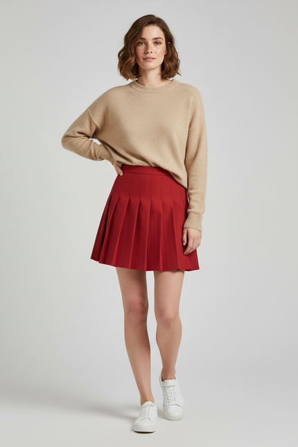 Jupe Patineuse Rouge Plissée Chic