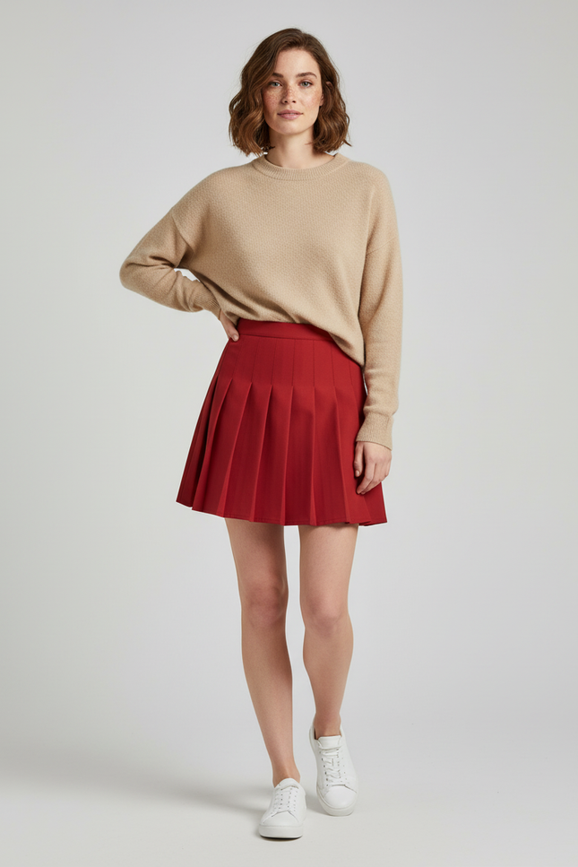 Jupe Patineuse Rouge Plissée Chic