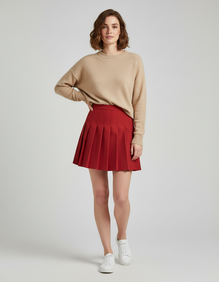 Jupe Patineuse Rouge Plissée Chic