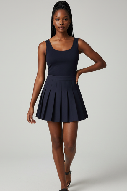 Jupe Patineuse Bleu Marine Plissée Chic Élégante